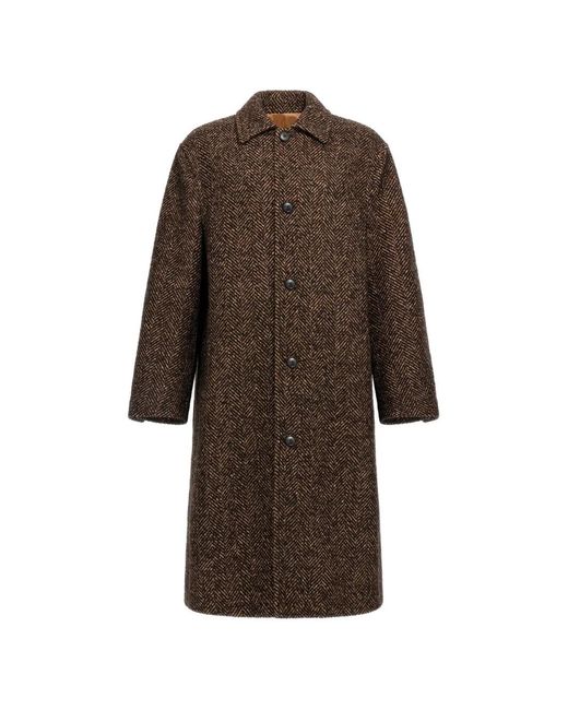 Roberto Cavalli Brown Herringbone-Pattern Single-Breasted Coat for men