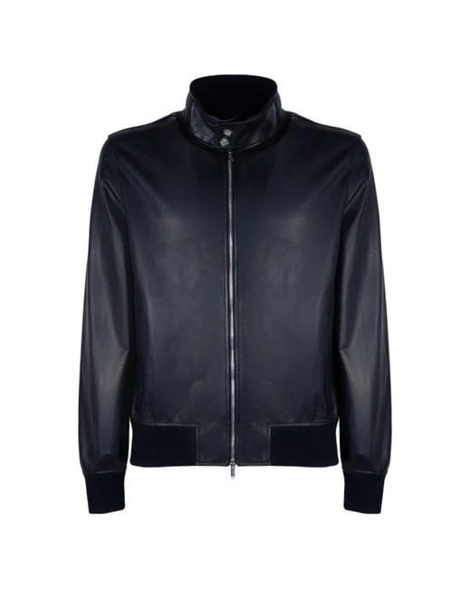 Volfagli Blue Zip-Up Lambskin Bomber Jacket for men