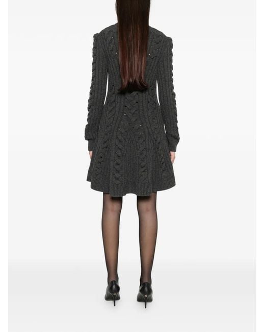 McQueen Gray Robe En Maille Torsadée À Détails Ajourés