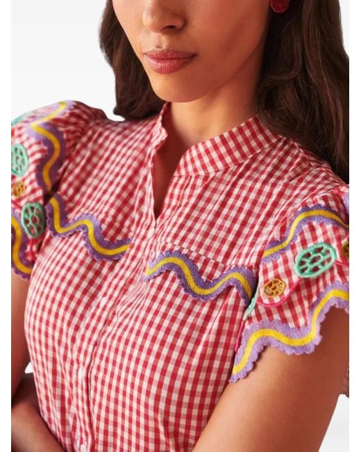 Celiab Pink Gingham Embroidered Reise Dress