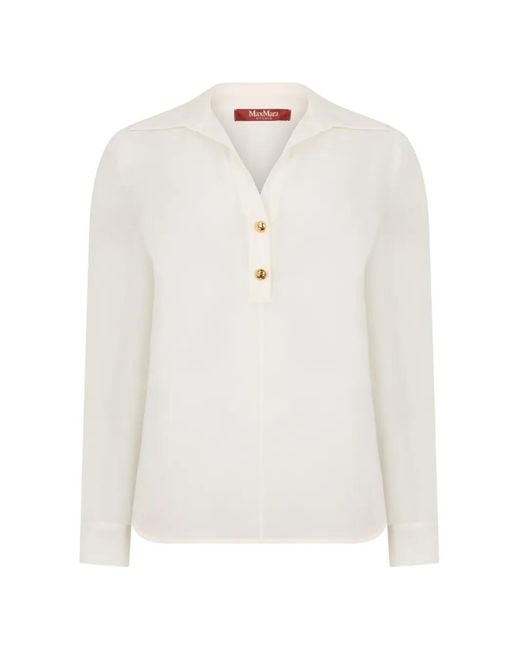 Max Mara White Aia-Tone Button Silk Blouse