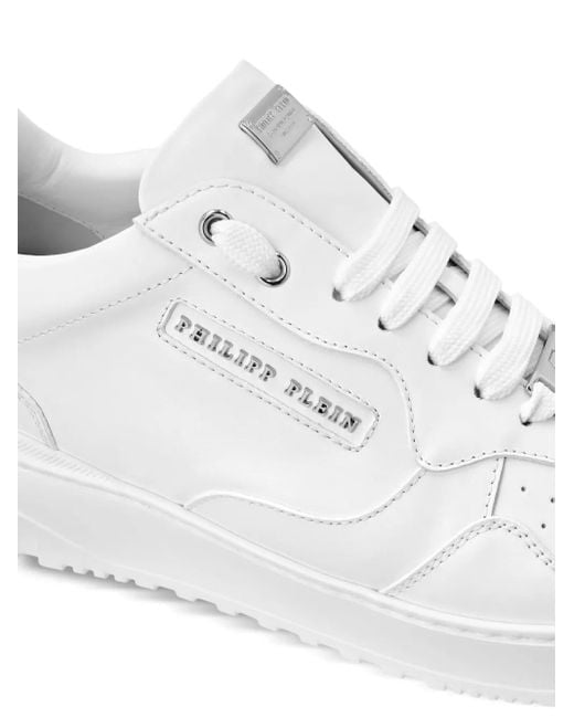 Philipp Plein White Logo-Lettering Leather Trainers