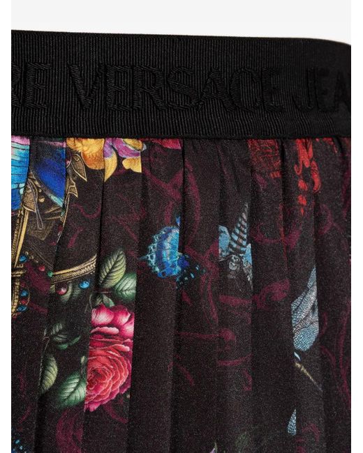 Gonna Midi Plissettata A Fiori di Versace Jeans Couture in Black