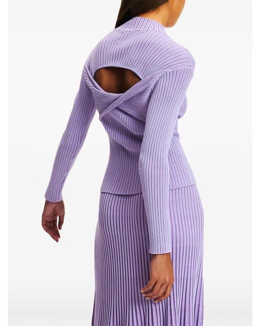 Karl Lagerfeld Purple Mock-Neck Lurex T-Shirt