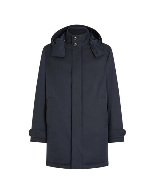 Zegna Blue Motorin Hooded Parka Coat for men