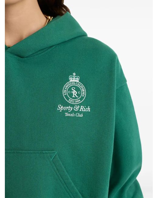 Sporty & Rich Green Logo-Embroidered Hoodie