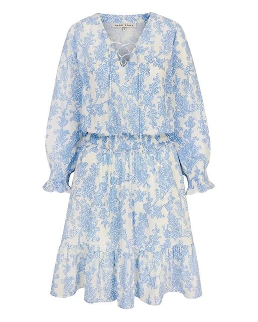 Heidi Klein Blue Lace-Up Ruffled Mini Day Dress