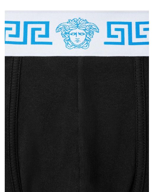 Versace Black Ribbed Cotton-Jersey Trunks for men