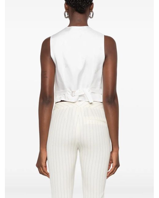 Dondup White Pinstripe-Pattern Cropped Waistcoat