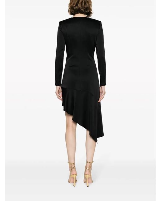 Elisabetta Franchi Black Chain-Embellished Asymmetric Crepe Dress