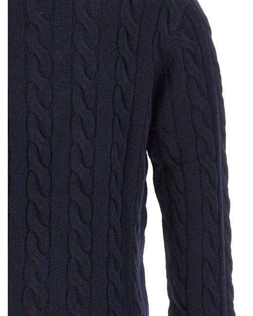 Sun 68 Blue Cable-Knit Logo Sweater for men