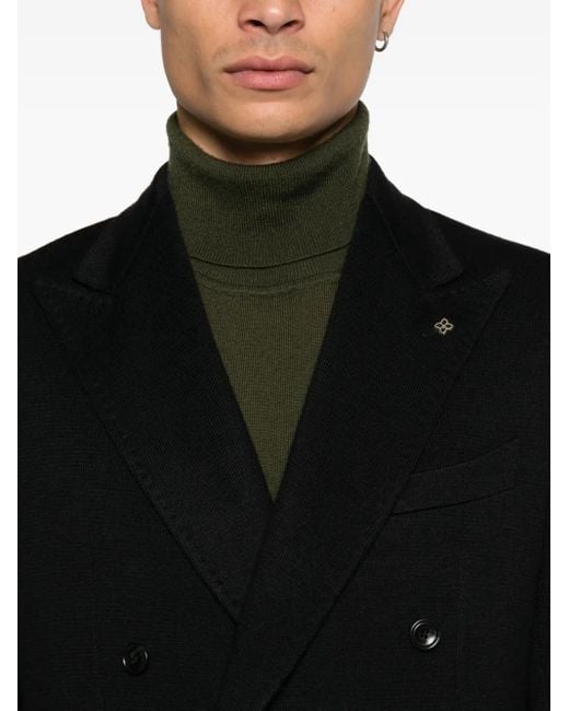 Tagliatore Black Double-Breasted Pocket Blazer for men