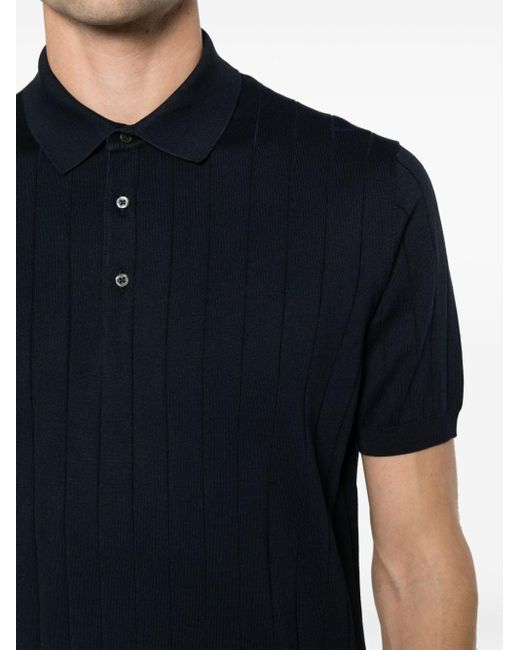 Corneliani Blue Wide-ribbed Polo Shirt for men