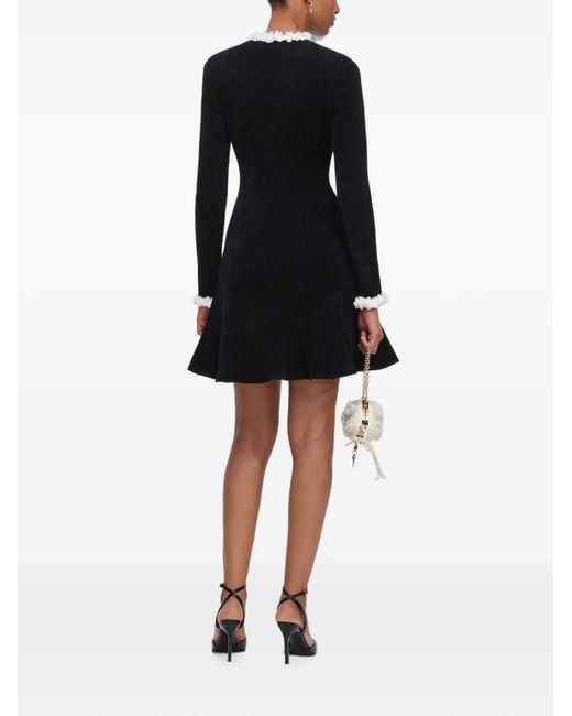 Self-Portrait Black Chenille Knit Flower-Trim Mini Dress