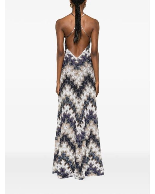 Missoni White Maxi Zigzag-Pattern V-Neck Dress