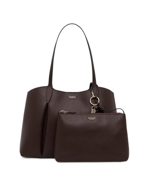 Guess Brown Melody Logo-Plaque Pebbled-Effect Tote Bag