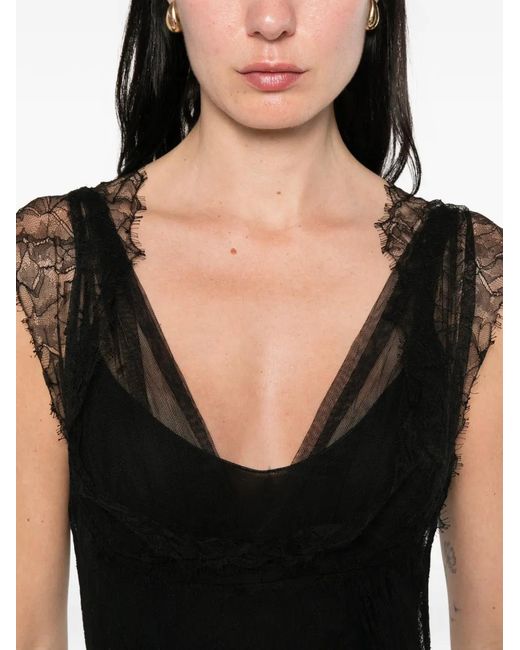 Alberta Ferretti Black Lace Ruffled Mini Dress