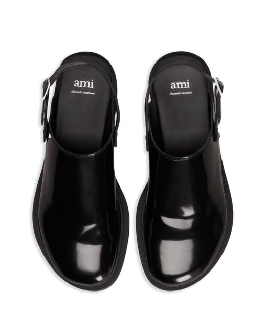 AMI Black Patent-leather Slingback Sandals