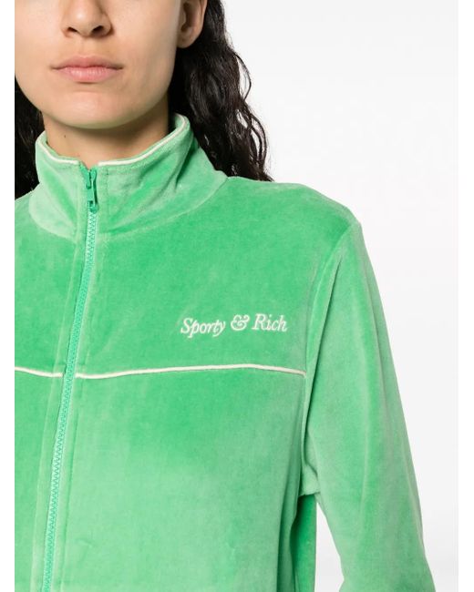 Sporty & Rich Green Towelling-Finish Embroidered-Logo Jacket