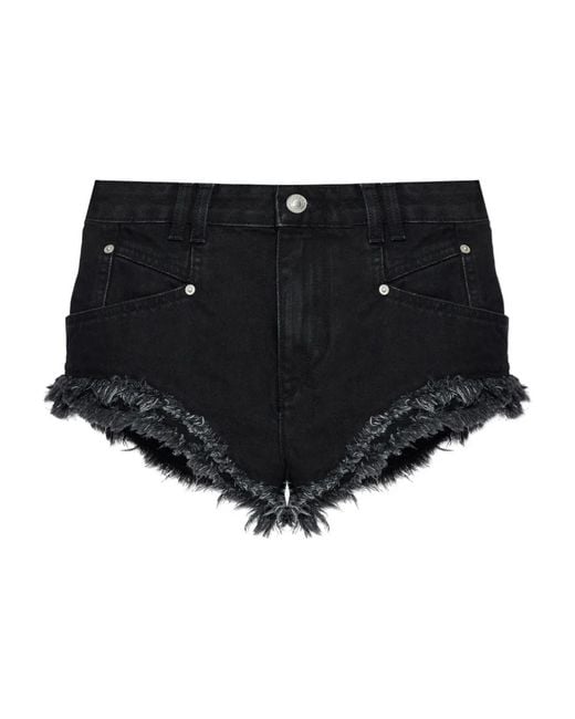 Isabel Marant Black Eneidala Fringed-Detail Shorts
