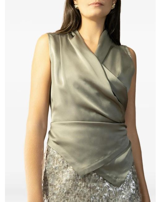 Brunello Cucinelli Green Wrap Sleeveless Blouse
