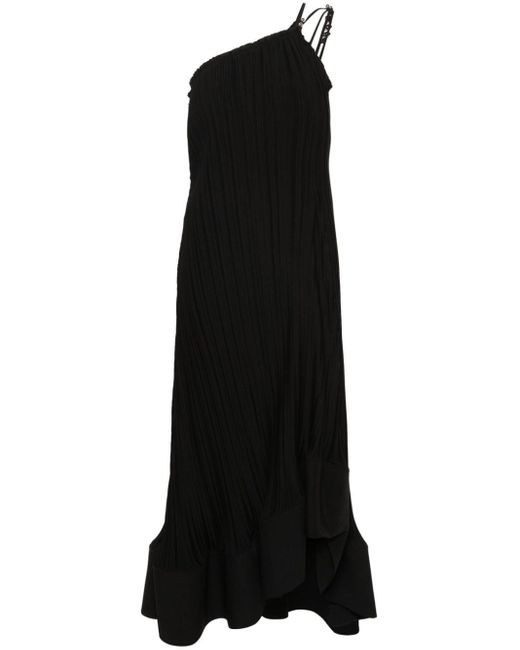 Lanvin Black Asymmetric Plissé Maxi Dress