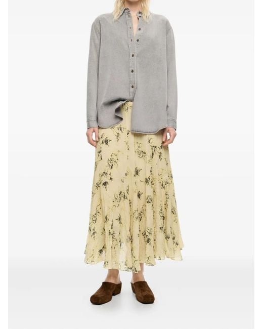 Bimba Y Lola Natural Notebook Print Midi Skirt