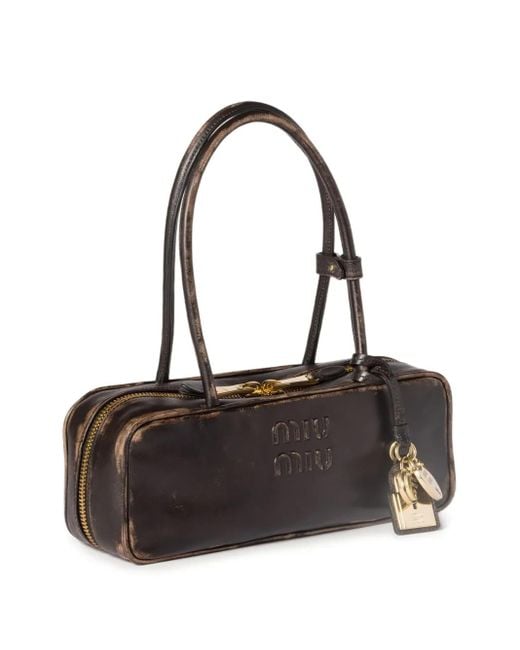 Miu Miu Black Beau Logo-Embossed Tote Bag