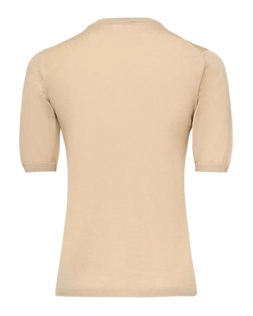 Max Mara Short-Sleeve Round-Neck Knit T-Shirt in Natural | Lyst