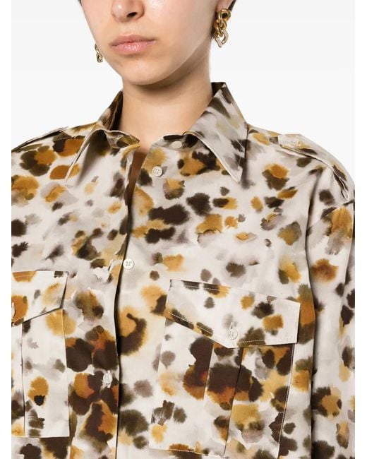 MSGM Natural Watercolour-Print Cotton Shirt