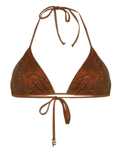 Fisico Brown Crystal-embellished Bikini Top