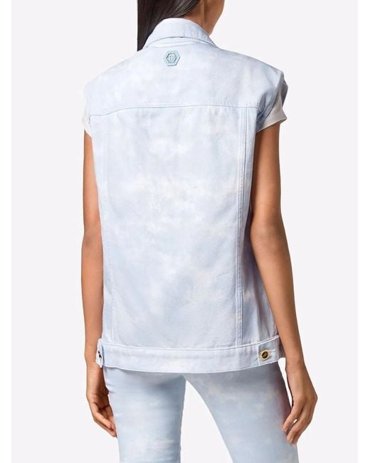 Philipp Plein Blue Bleach-Effect Denim Vest