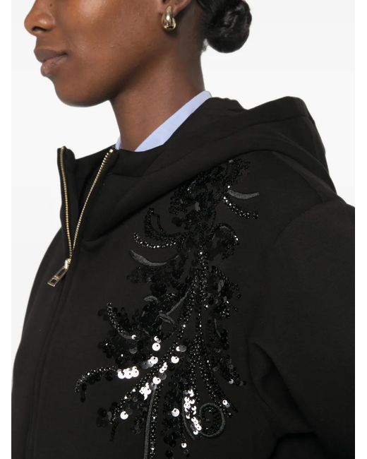 Liu Jo Black Sequin-Embellished Zip-Up Hoodie