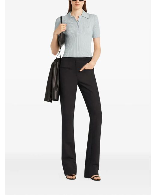 Courreges Blue Ribbed Short-Sleeve Polo Top