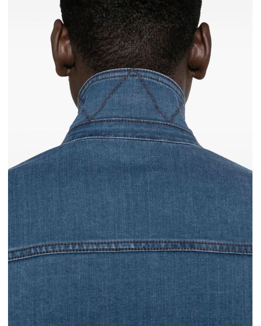 Canali Blue Classic-collar Denim Jacket for men