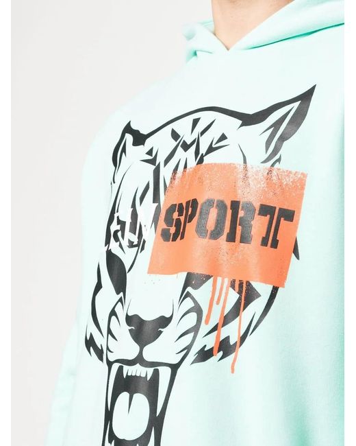 Philipp Plein Blue Tiger-Motif Long-Sleeved Hoodie for men