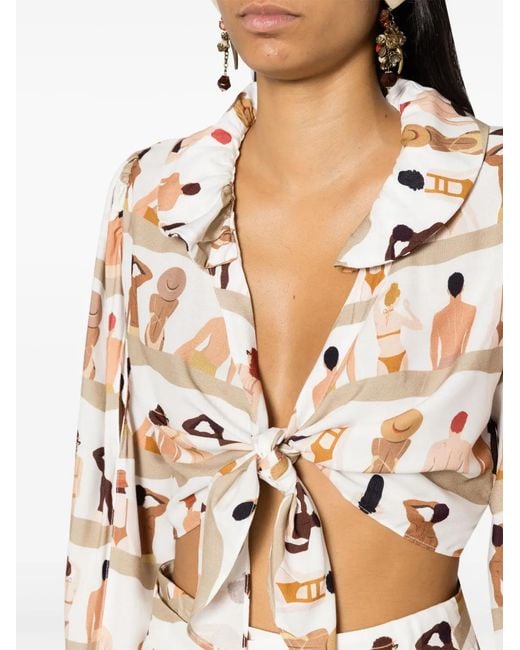 Amir Slama White Graphic-Print Cropped Blouse