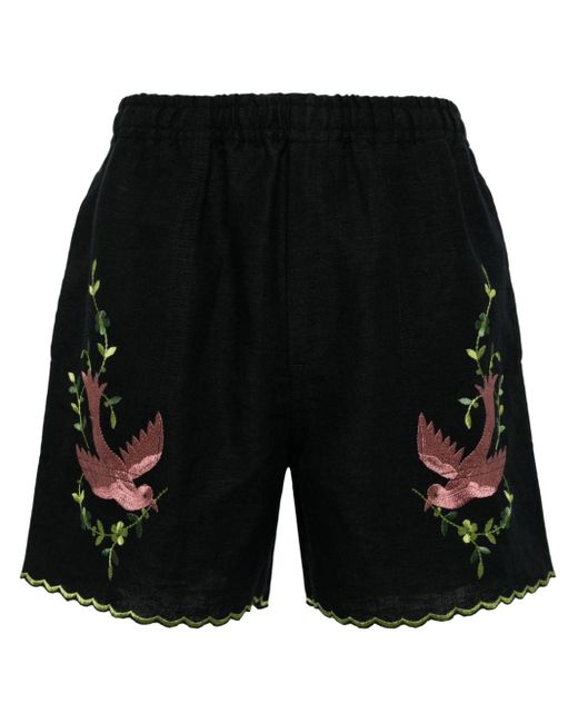Bode Black Embroidered-design Linen Shorts for men