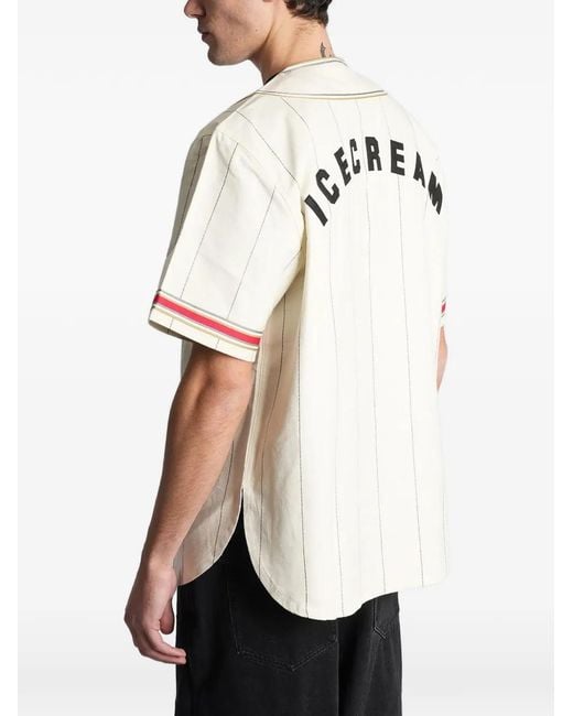 ICECREAM Natural Pinstripe Logo-Patch Jersey Shirt for men