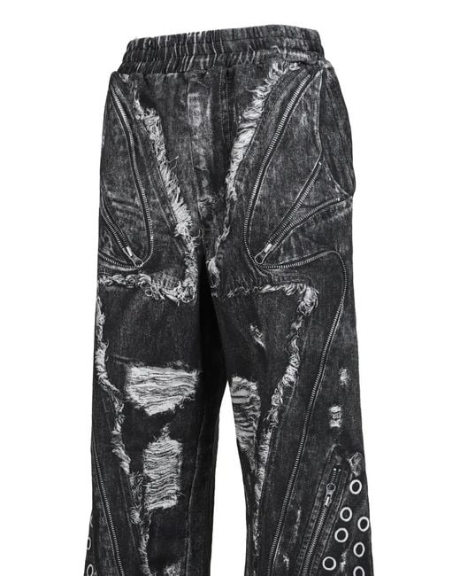 VIVAMUS Gray Denim-Print Track Pants