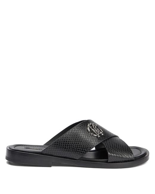 Roberto Cavalli Black Sandales À Effet Peau De Serpent for men