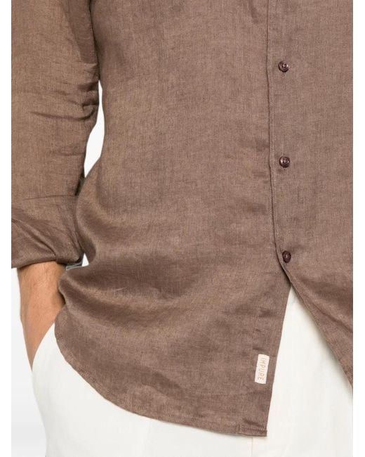 Impure Brown Spread-Collar Button-Up Shirt for men