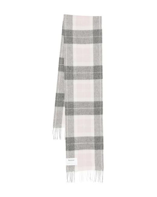 Barbour White Checked Fringed Scarf