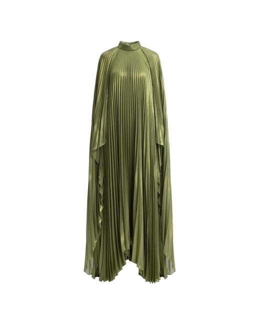 Gemy Maalouf Green Pleated Cape Gown