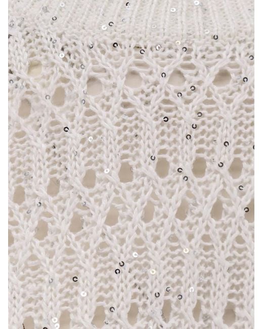 Brunello Cucinelli White Openwork Sweater
