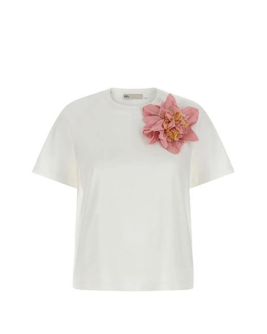 Tory Burch White Flower-Appliqué T-Shirt
