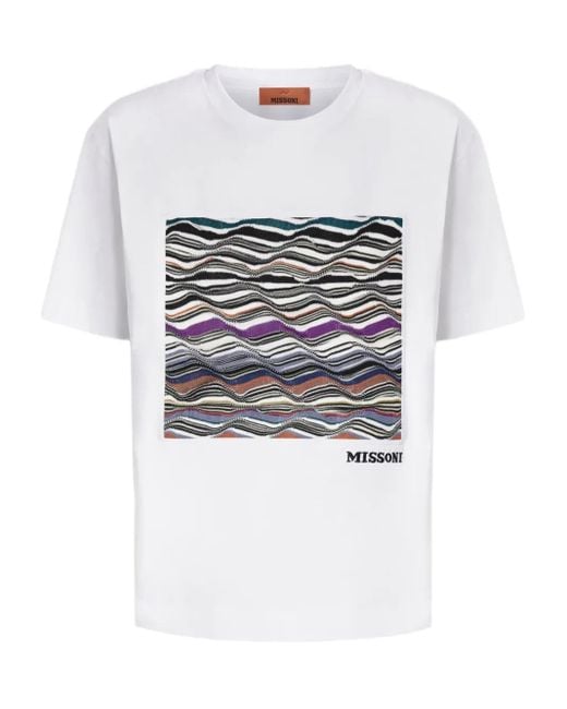 Missoni White Wave-Pattern Box-Applique T-Shirt