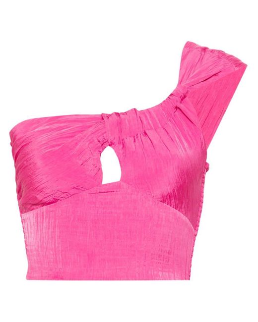 Maje Pink Crinkled One-Shoulder Crop Top