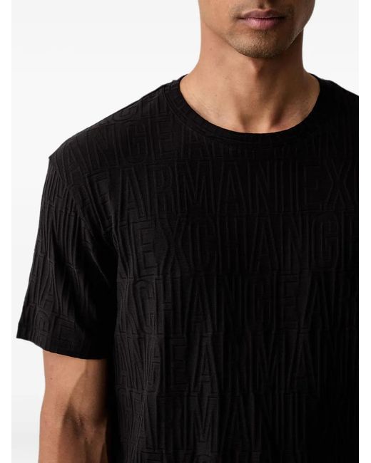 ARMANI EXCHANGE Black Logo-Jacquard Cotton T-Shirt for men