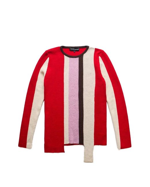 Edward Cuming Red Intarsia Striped Top